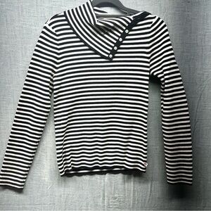 VTG Polo Jeans Co Ralph Lauren Stripped Button Neck Knit Medium Black/White